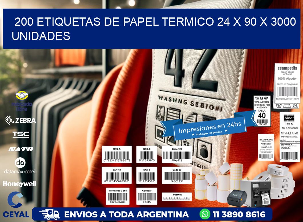 200 ETIQUETAS DE PAPEL TERMICO 24 x 90 X 3000 UNIDADES