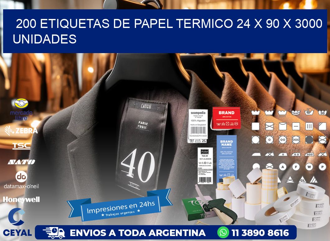 200 ETIQUETAS DE PAPEL TERMICO 24 x 90 X 3000 UNIDADES