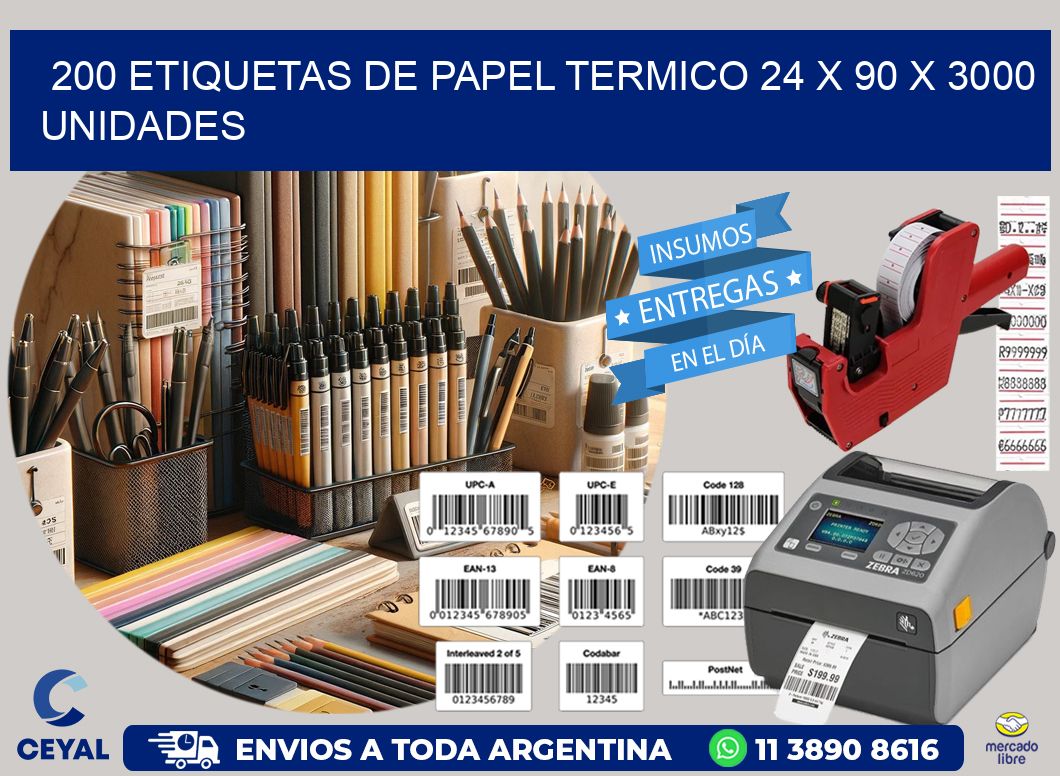 200 ETIQUETAS DE PAPEL TERMICO 24 x 90 X 3000 UNIDADES