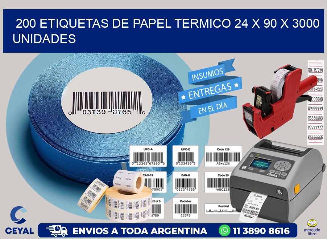 200 ETIQUETAS DE PAPEL TERMICO 24 x 90 X 3000 UNIDADES