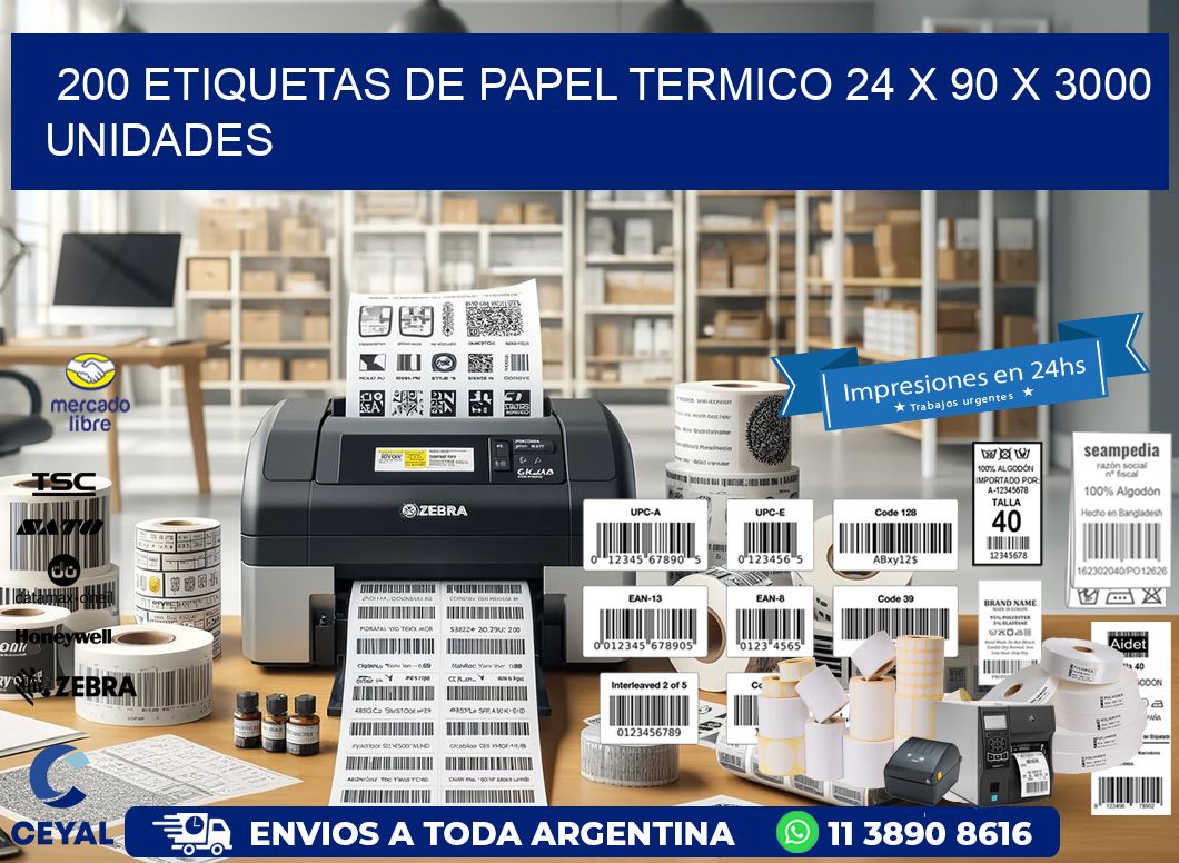 200 ETIQUETAS DE PAPEL TERMICO 24 x 90 X 3000 UNIDADES