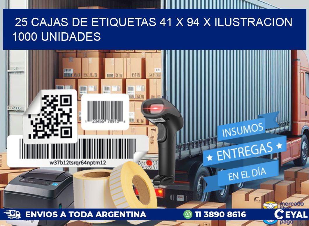 25 CAJAS DE ETIQUETAS 41 x 94 X ILUSTRACION 1000 UNIDADES