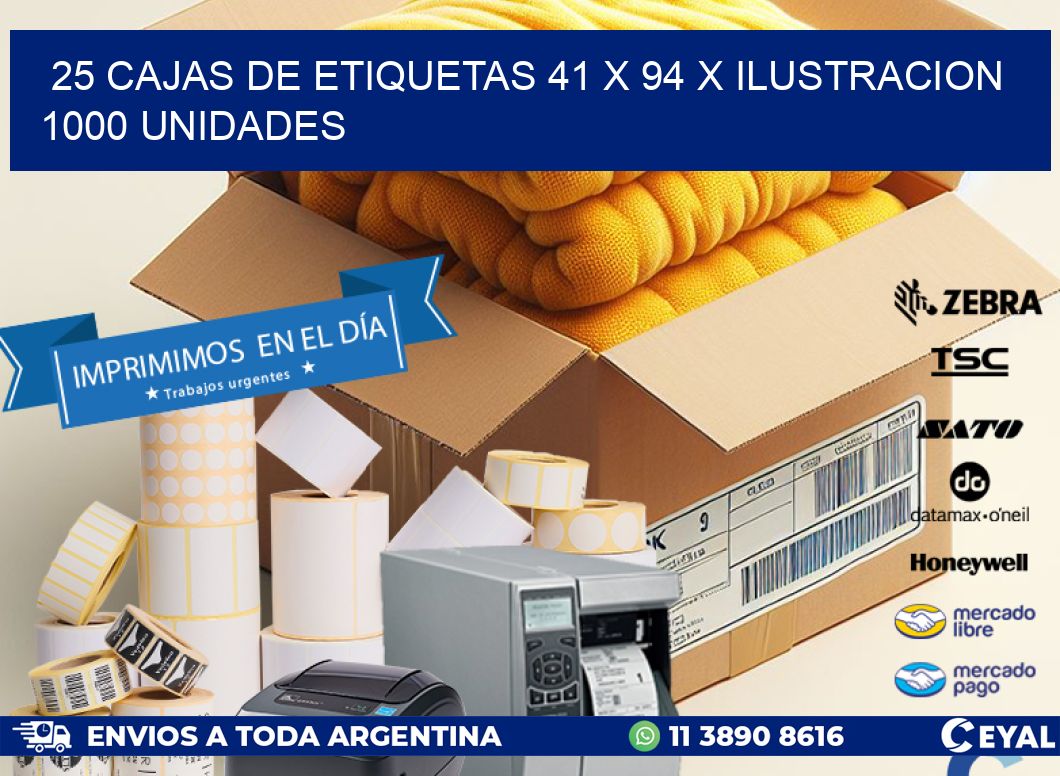 25 CAJAS DE ETIQUETAS 41 x 94 X ILUSTRACION 1000 UNIDADES