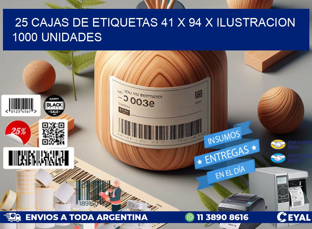 25 CAJAS DE ETIQUETAS 41 x 94 X ILUSTRACION 1000 UNIDADES