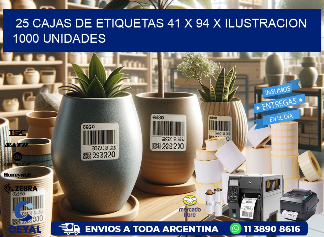 25 CAJAS DE ETIQUETAS 41 x 94 X ILUSTRACION 1000 UNIDADES