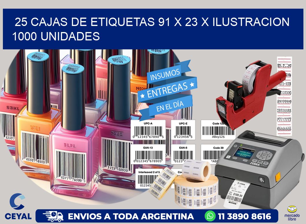 25 CAJAS DE ETIQUETAS 91 x 23 X ILUSTRACION 1000 UNIDADES