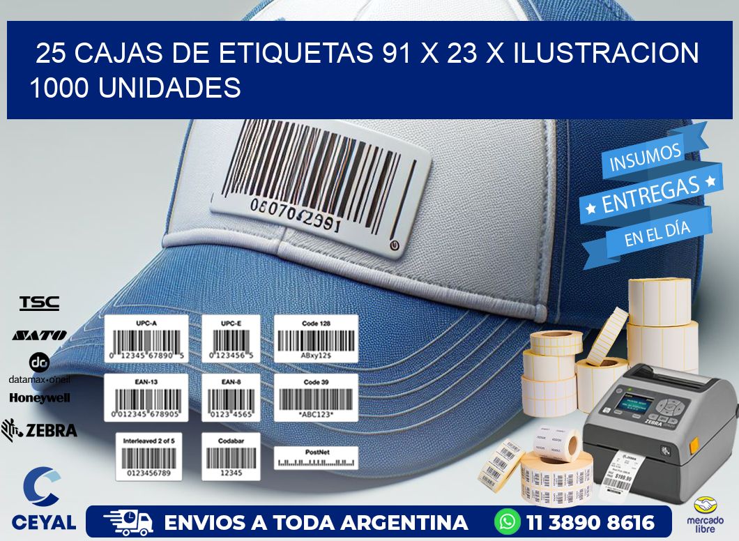 25 CAJAS DE ETIQUETAS 91 x 23 X ILUSTRACION 1000 UNIDADES