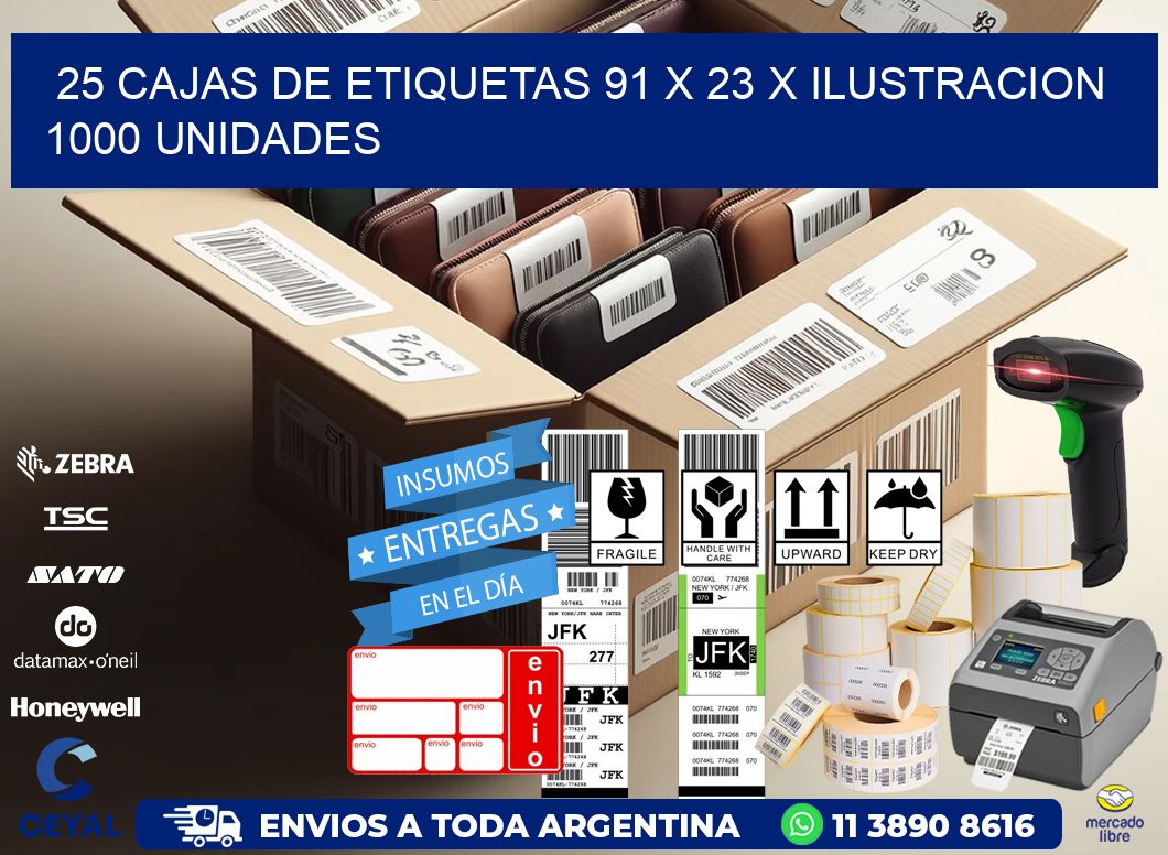 25 CAJAS DE ETIQUETAS 91 x 23 X ILUSTRACION 1000 UNIDADES