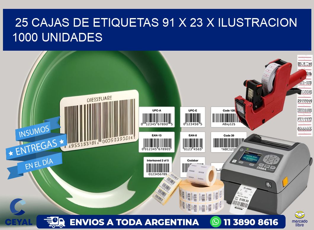 25 CAJAS DE ETIQUETAS 91 x 23 X ILUSTRACION 1000 UNIDADES