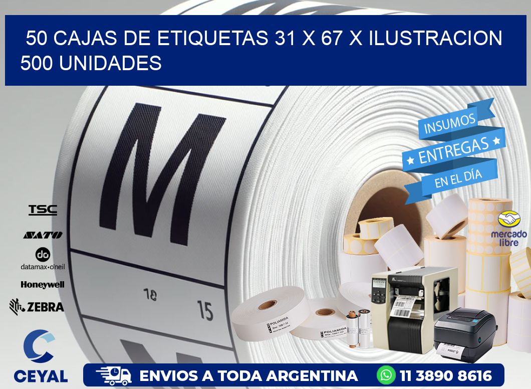 50 CAJAS DE ETIQUETAS 31 x 67 X ILUSTRACION 500 UNIDADES