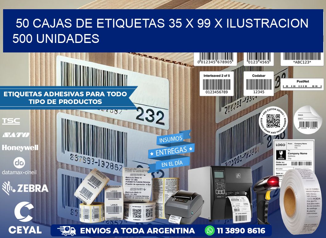 50 CAJAS DE ETIQUETAS 35 x 99 X ILUSTRACION 500 UNIDADES