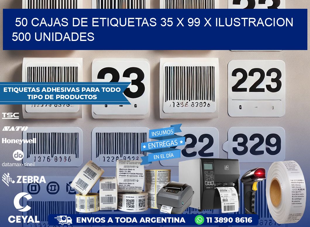 50 CAJAS DE ETIQUETAS 35 x 99 X ILUSTRACION 500 UNIDADES