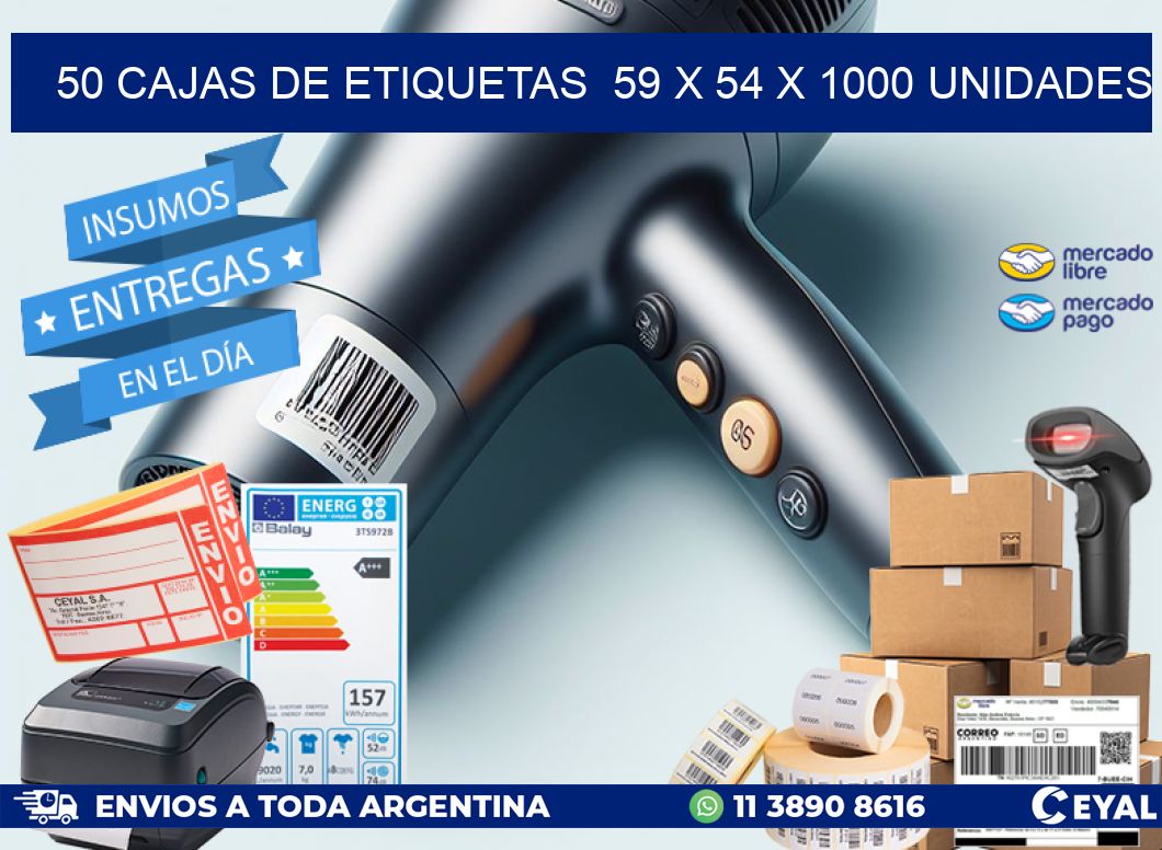 50 CAJAS DE ETIQUETAS  59 x 54 X 1000 UNIDADES