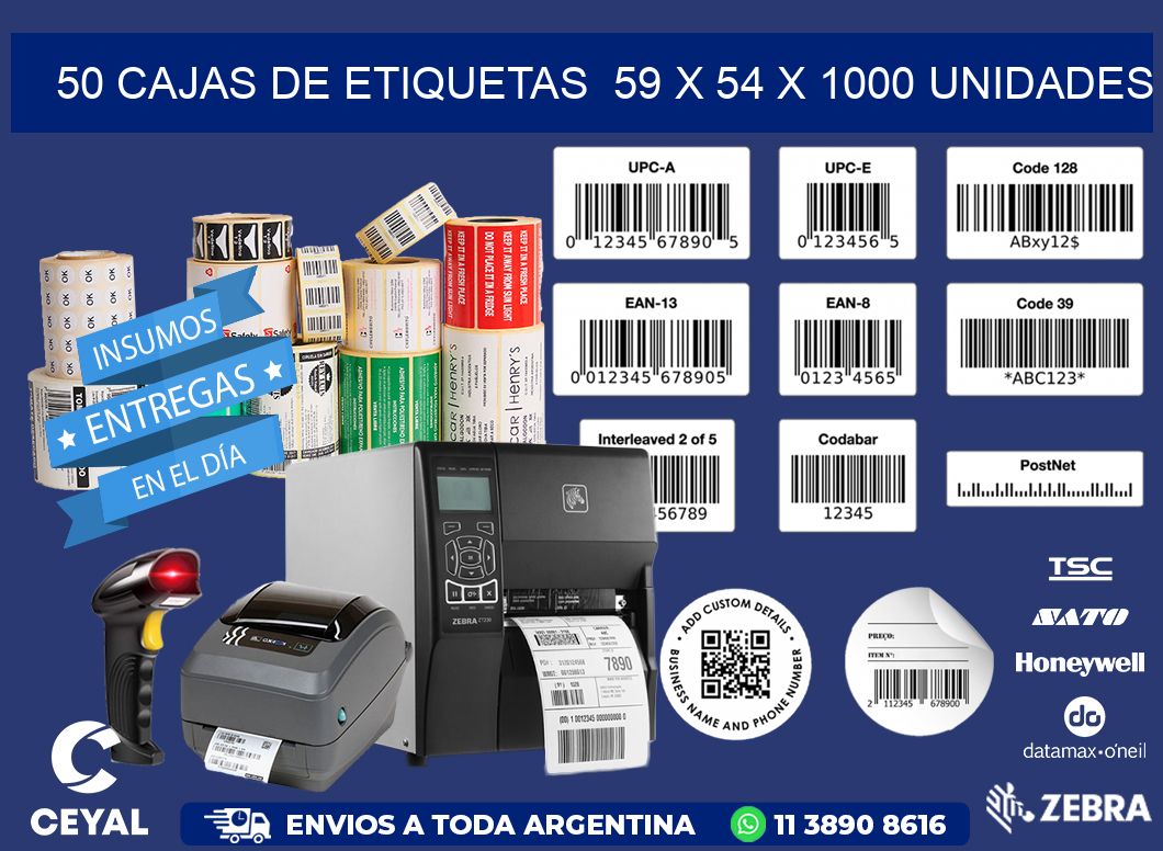 50 CAJAS DE ETIQUETAS  59 x 54 X 1000 UNIDADES