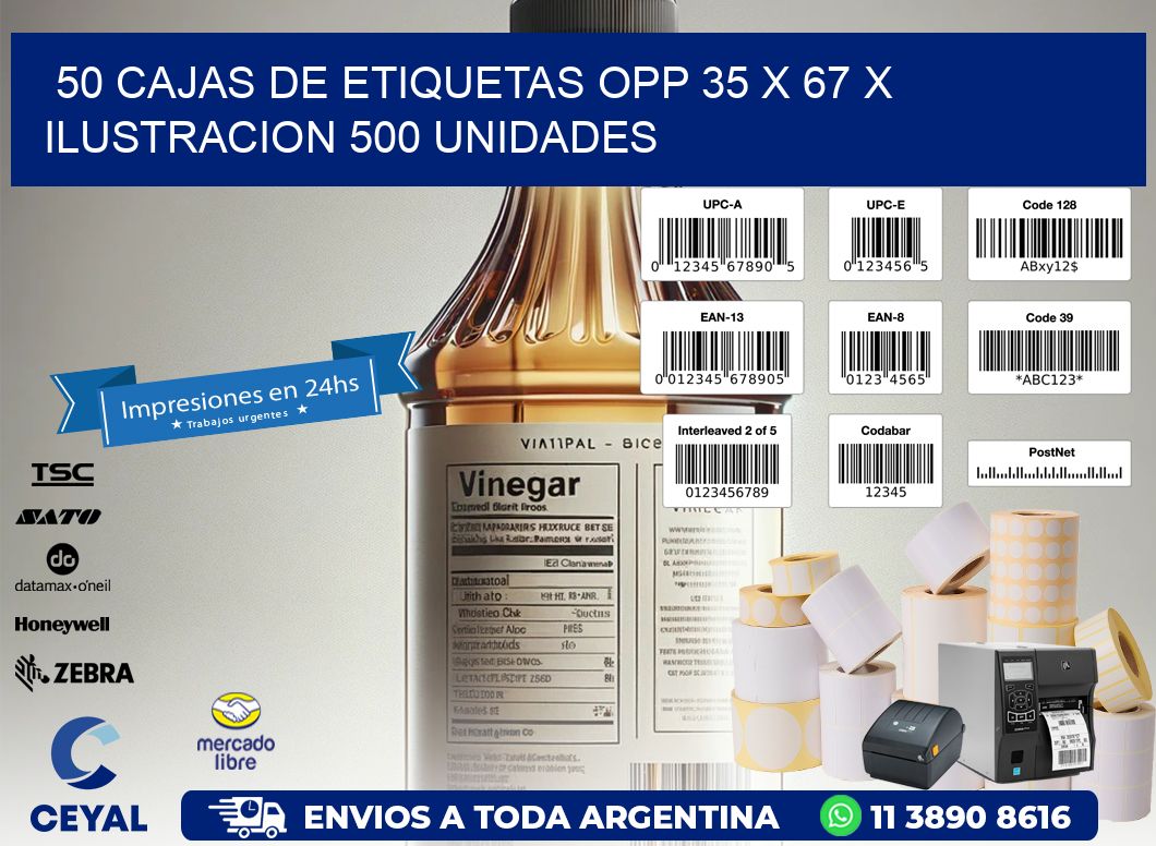 50 CAJAS DE ETIQUETAS OPP 35 x 67 X ILUSTRACION 500 UNIDADES