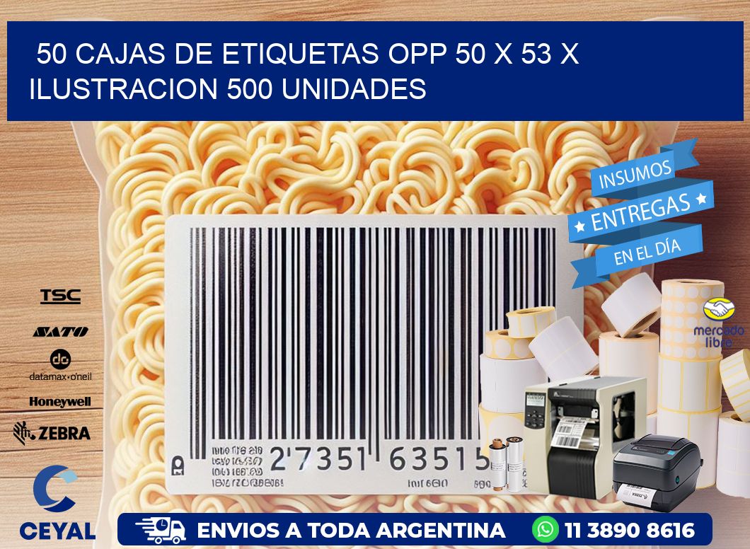 50 CAJAS DE ETIQUETAS OPP 50 x 53 X ILUSTRACION 500 UNIDADES