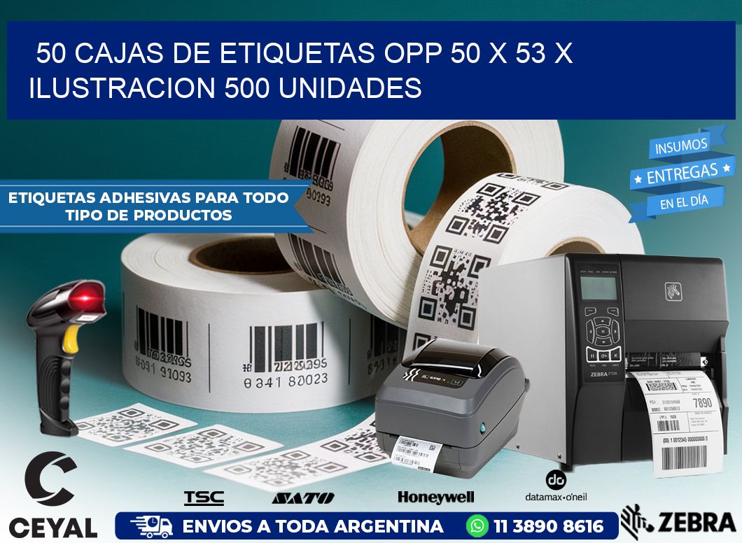 50 CAJAS DE ETIQUETAS OPP 50 x 53 X ILUSTRACION 500 UNIDADES