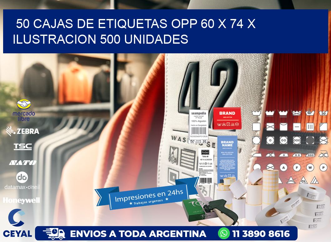 50 CAJAS DE ETIQUETAS OPP 60 x 74 X ILUSTRACION 500 UNIDADES