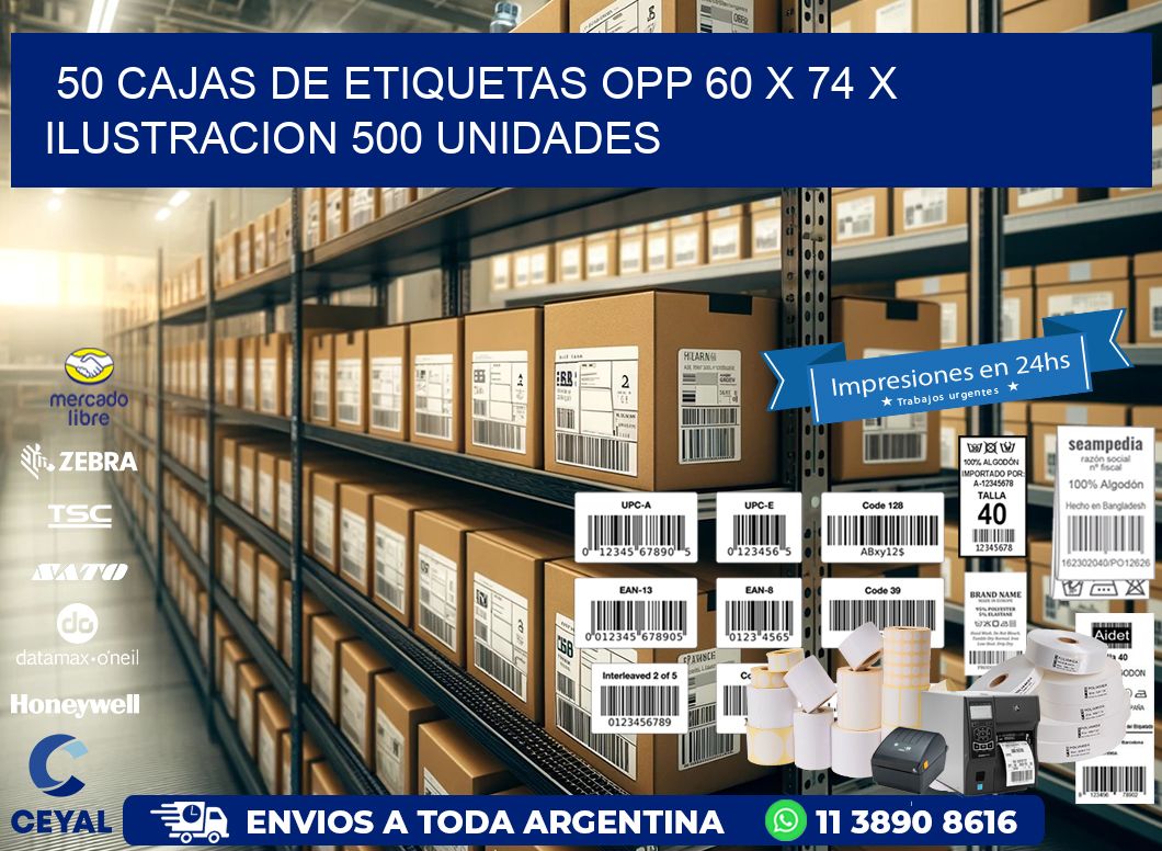 50 CAJAS DE ETIQUETAS OPP 60 x 74 X ILUSTRACION 500 UNIDADES