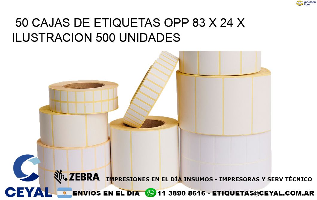 50 CAJAS DE ETIQUETAS OPP 83 x 24 X ILUSTRACION 500 UNIDADES