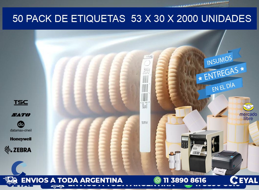 50 PACK DE ETIQUETAS  53 x 30 X 2000 UNIDADES