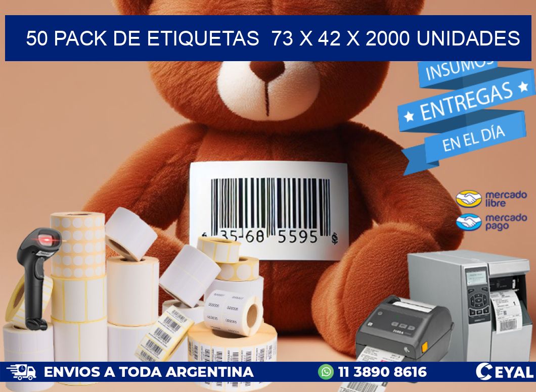 50 PACK DE ETIQUETAS  73 x 42 X 2000 UNIDADES