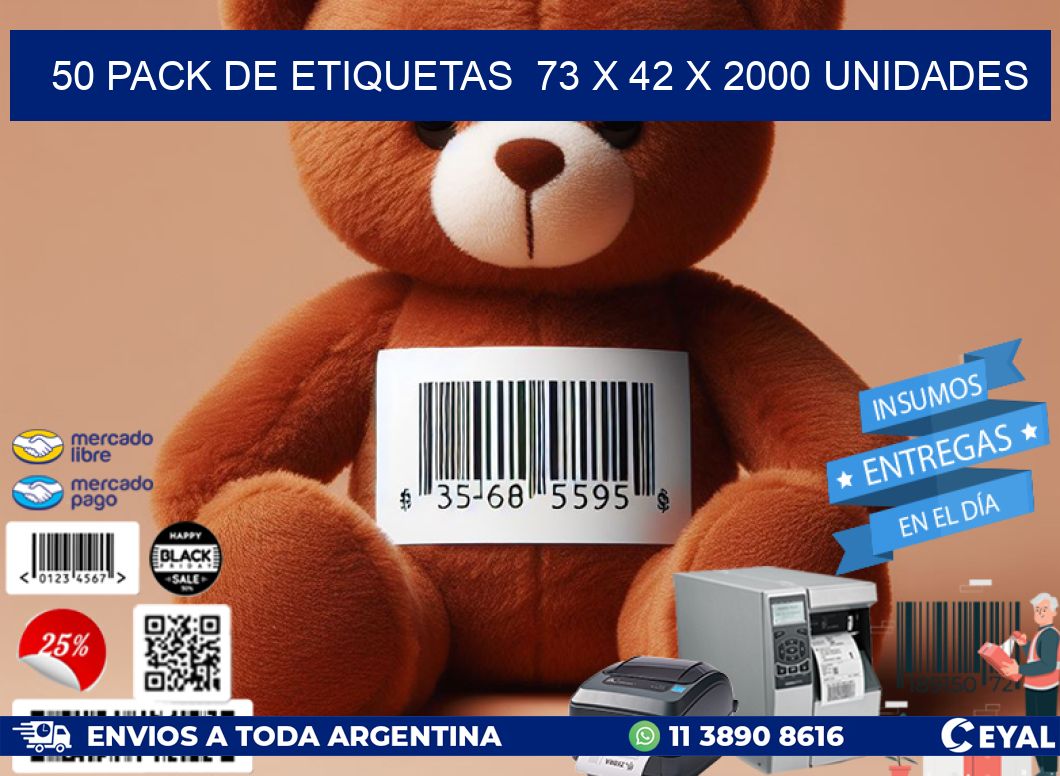 50 PACK DE ETIQUETAS  73 x 42 X 2000 UNIDADES