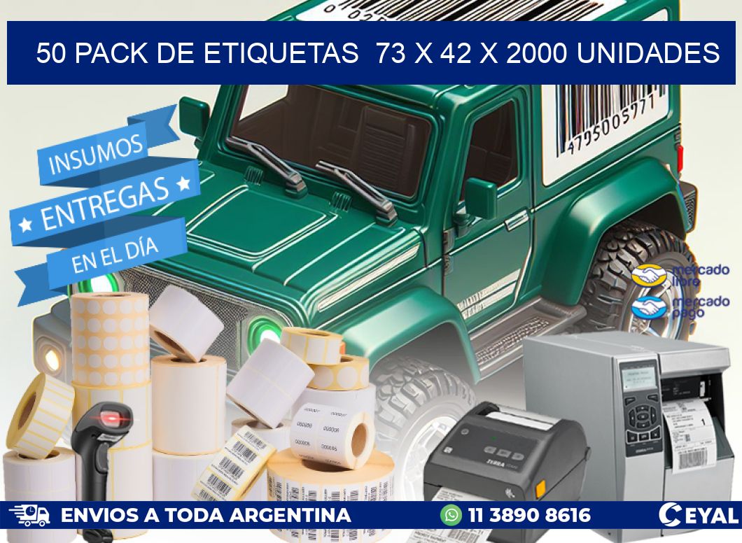 50 PACK DE ETIQUETAS  73 x 42 X 2000 UNIDADES