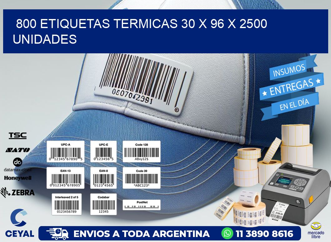 800 ETIQUETAS TERMICAS 30 x 96 X 2500 UNIDADES