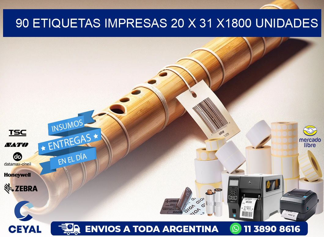 90 ETIQUETAS IMPRESAS 20 x 31 X1800 UNIDADES