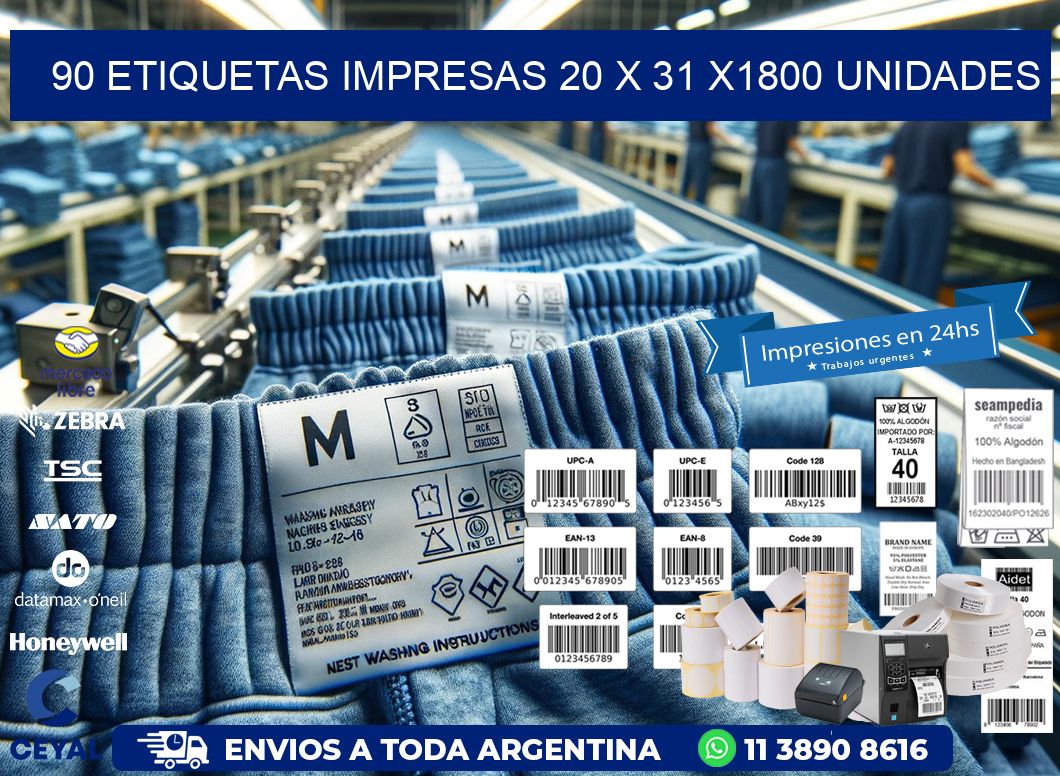 90 ETIQUETAS IMPRESAS 20 x 31 X1800 UNIDADES