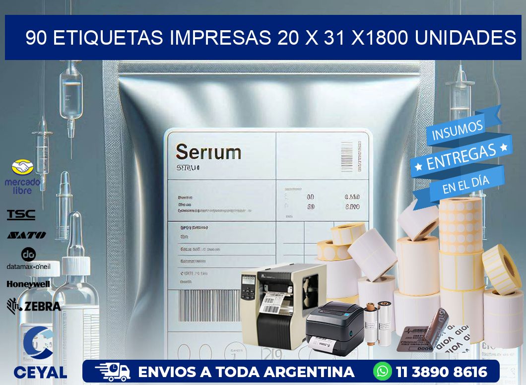 90 ETIQUETAS IMPRESAS 20 x 31 X1800 UNIDADES