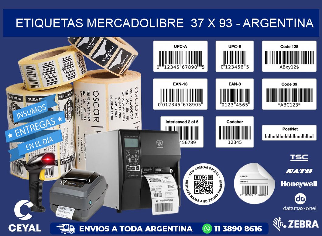 ETIQUETAS MERCADOLIBRE  37 x 93 - ARGENTINA