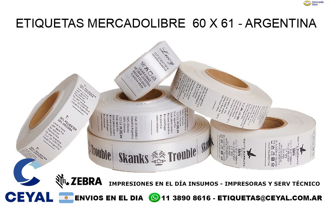 ETIQUETAS MERCADOLIBRE  60 x 61 - ARGENTINA