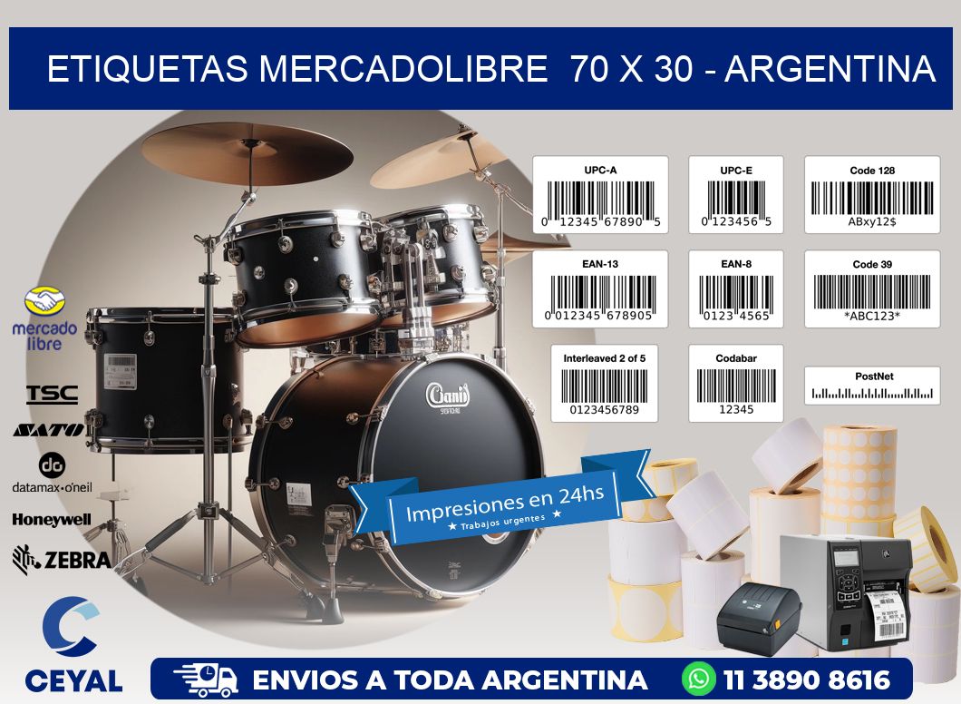 ETIQUETAS MERCADOLIBRE  70 x 30 - ARGENTINA