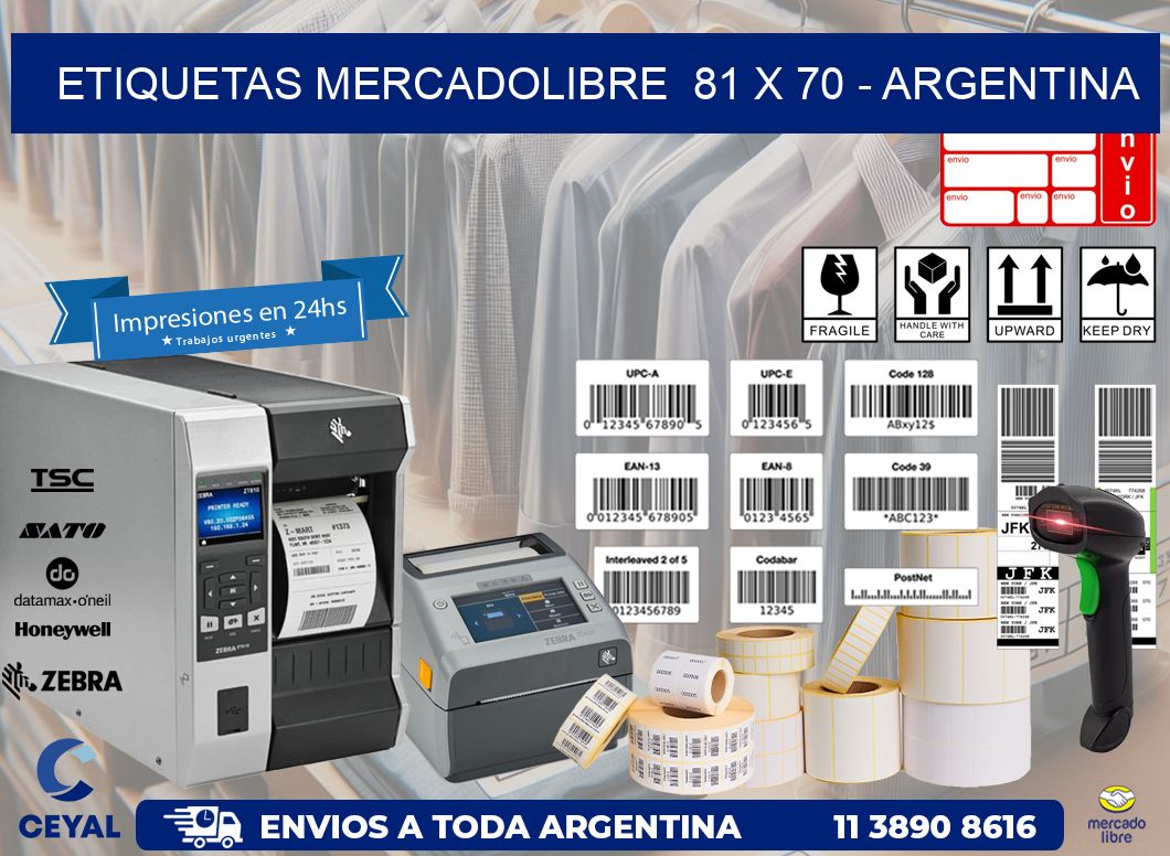 ETIQUETAS MERCADOLIBRE  81 x 70 - ARGENTINA