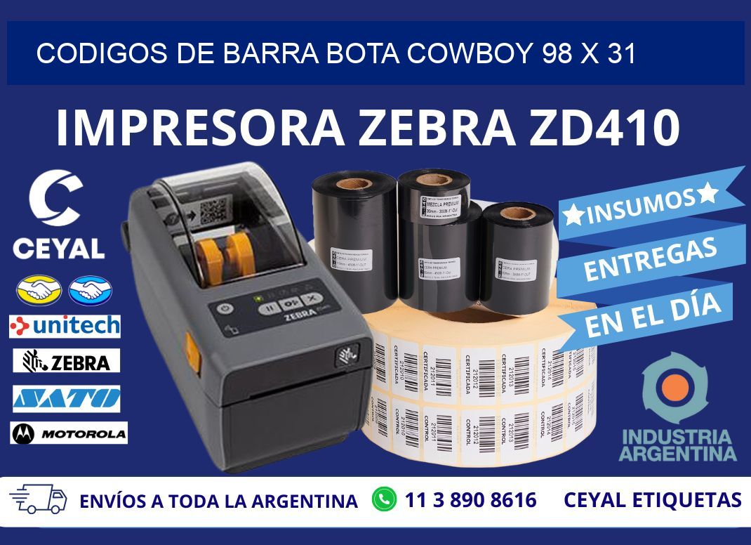 CODIGOS DE BARRA BOTA COWBOY 98 x 31