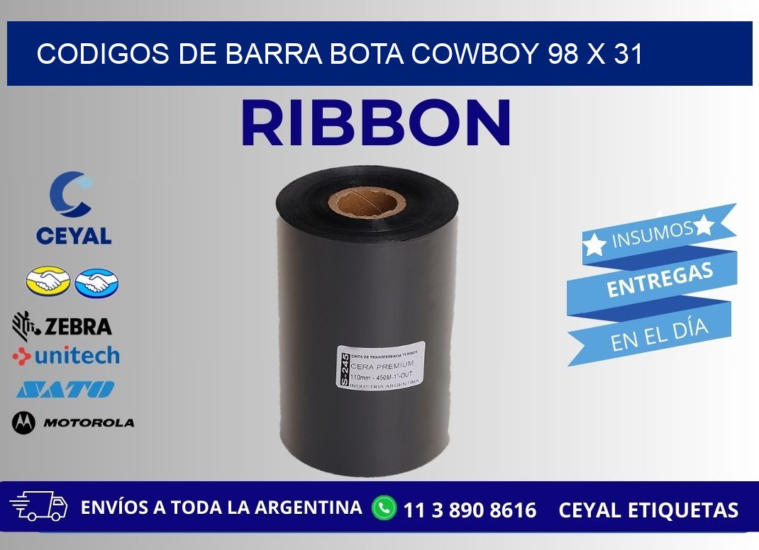 CODIGOS DE BARRA BOTA COWBOY 98 x 31