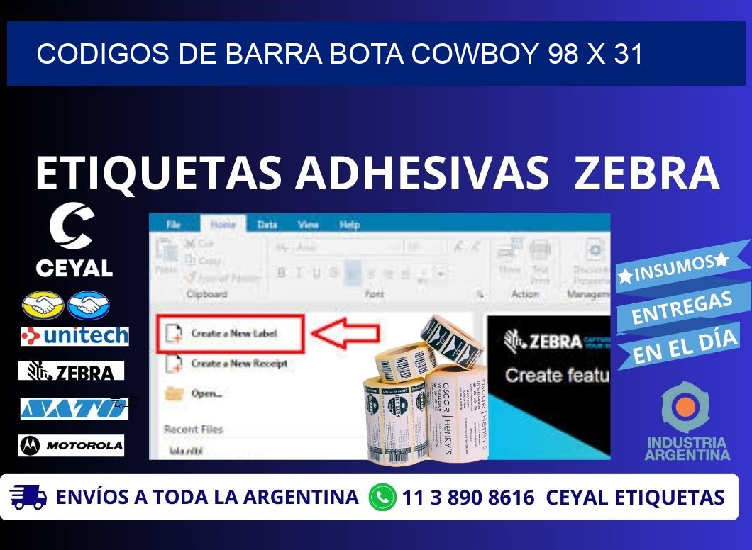 CODIGOS DE BARRA BOTA COWBOY 98 x 31