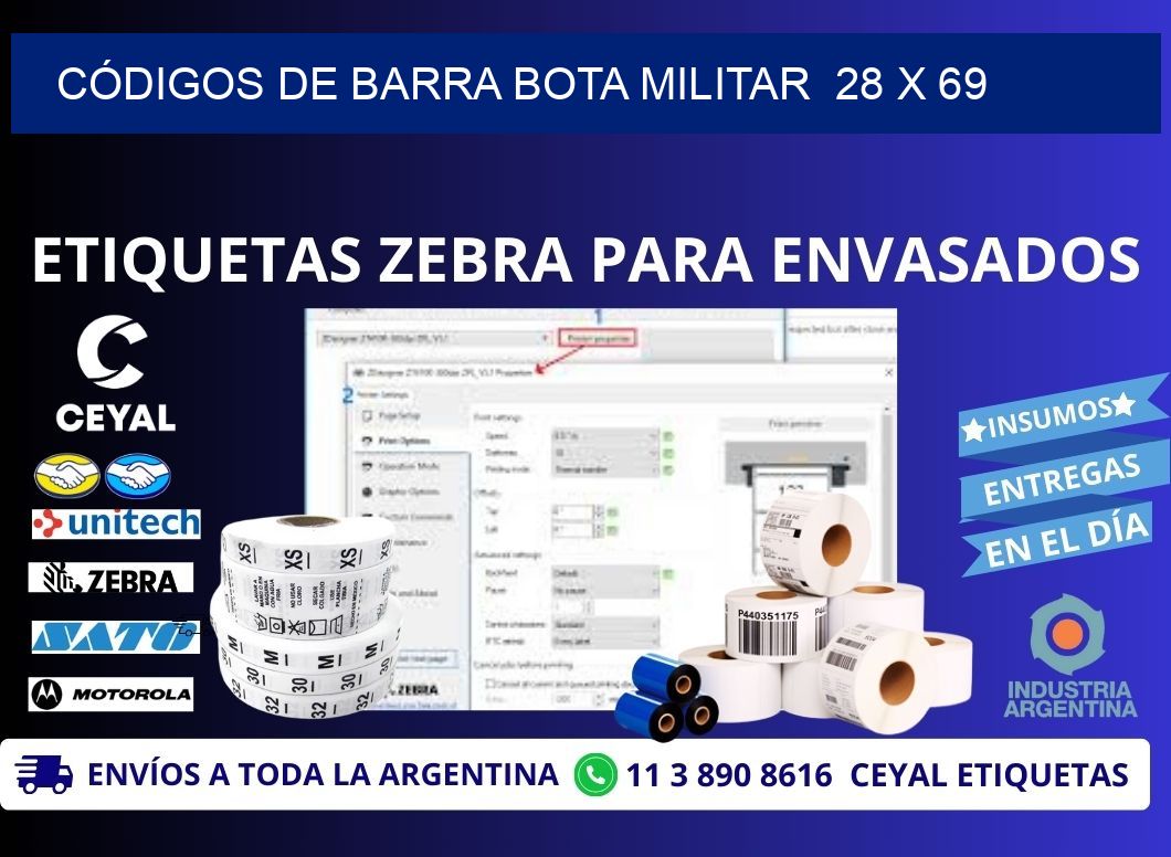 CÓDIGOS DE BARRA BOTA MILITAR  28 x 69