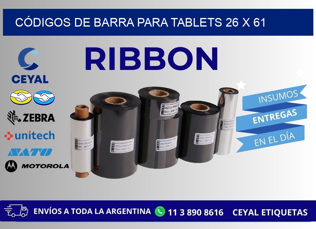 CÓDIGOS DE BARRA PARA TABLETS 26 x 61