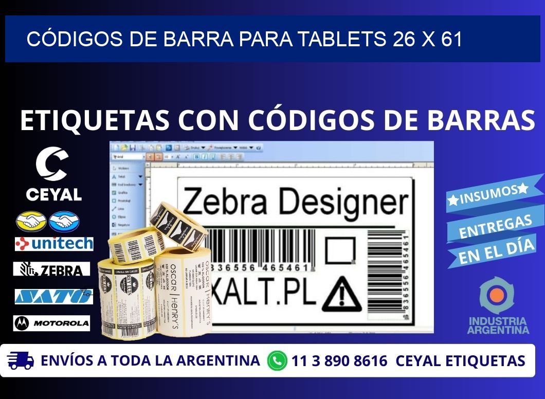 CÓDIGOS DE BARRA PARA TABLETS 26 x 61