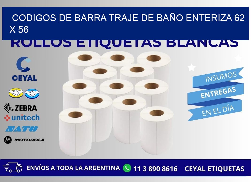 CODIGOS DE BARRA TRAJE DE BAÑO ENTERIZA 62 x 56