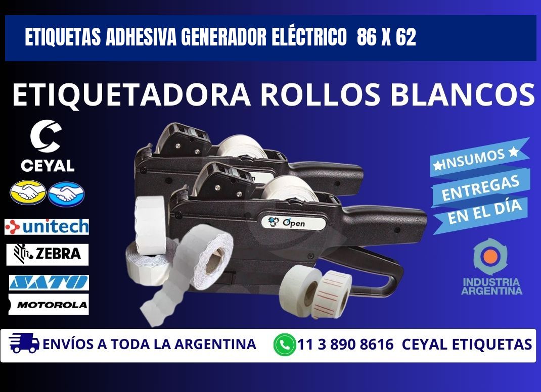 ETIQUETAS ADHESIVA GENERADOR ELÉCTRICO  86 x 62