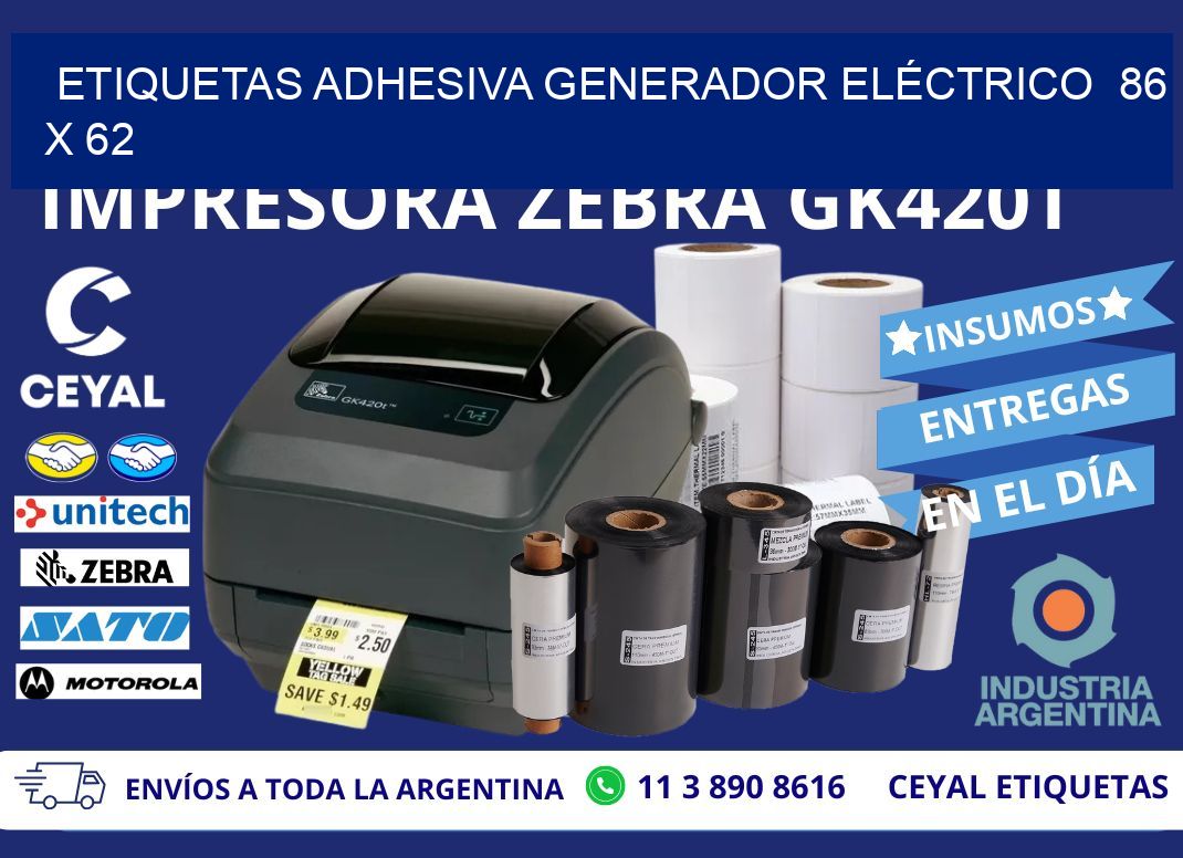 ETIQUETAS ADHESIVA GENERADOR ELÉCTRICO  86 x 62