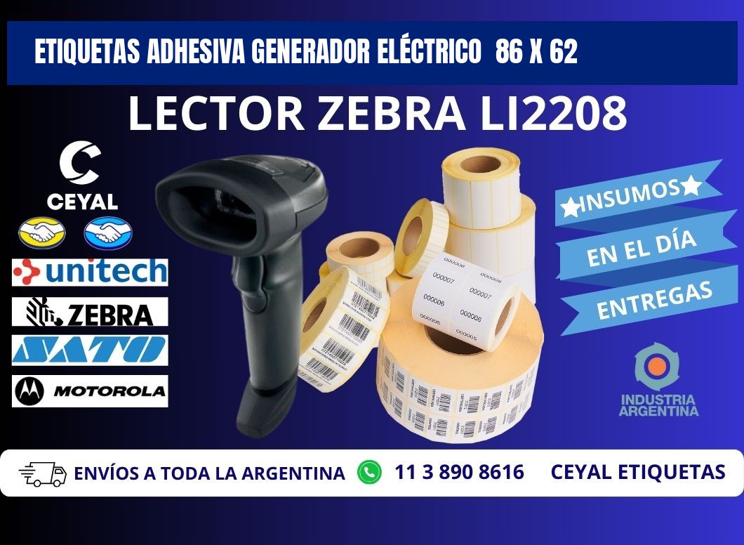 ETIQUETAS ADHESIVA GENERADOR ELÉCTRICO  86 x 62