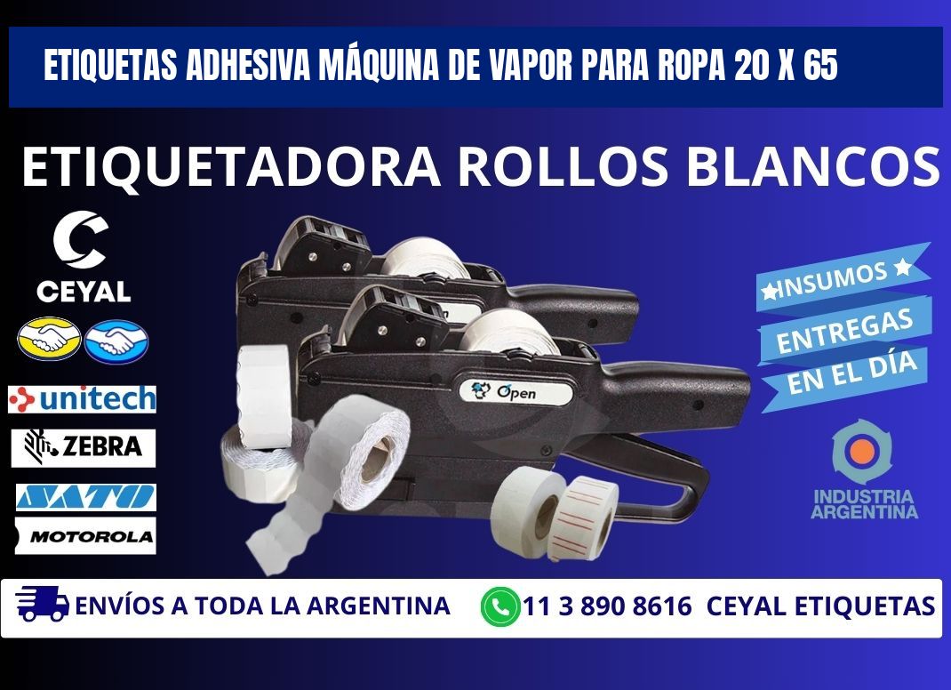 ETIQUETAS ADHESIVA MÁQUINA DE VAPOR PARA ROPA 20 x 65