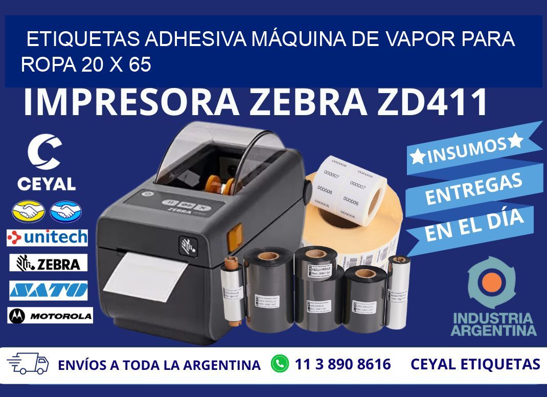 ETIQUETAS ADHESIVA MÁQUINA DE VAPOR PARA ROPA 20 x 65