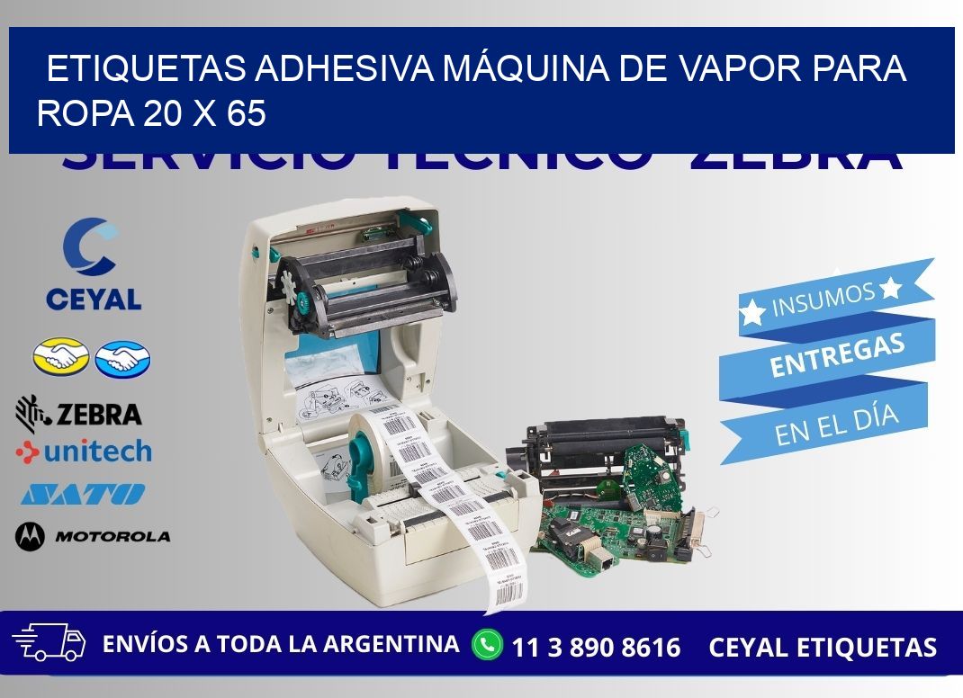 ETIQUETAS ADHESIVA MÁQUINA DE VAPOR PARA ROPA 20 x 65