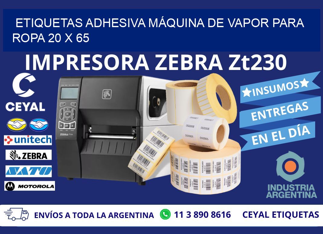 ETIQUETAS ADHESIVA MÁQUINA DE VAPOR PARA ROPA 20 x 65